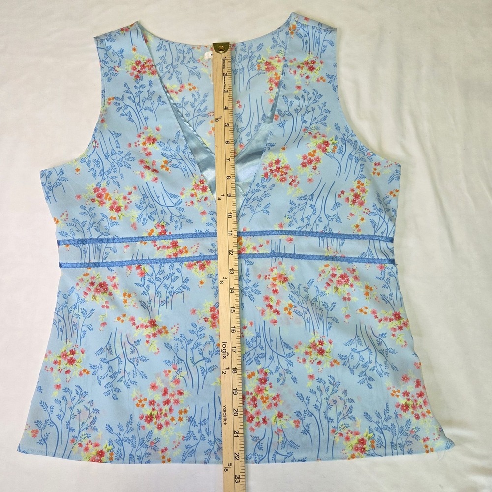 Old Navy Vtg Womens Floral Babydoll Top Medium Satin Trim y2k Fairycore Coquette - Picture 4 of 7